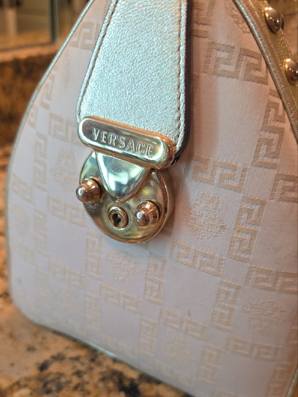 Gorgeous Versace Cream and Gold Medusa Studded Satchel with Braided Handle - Picture 5 of 16